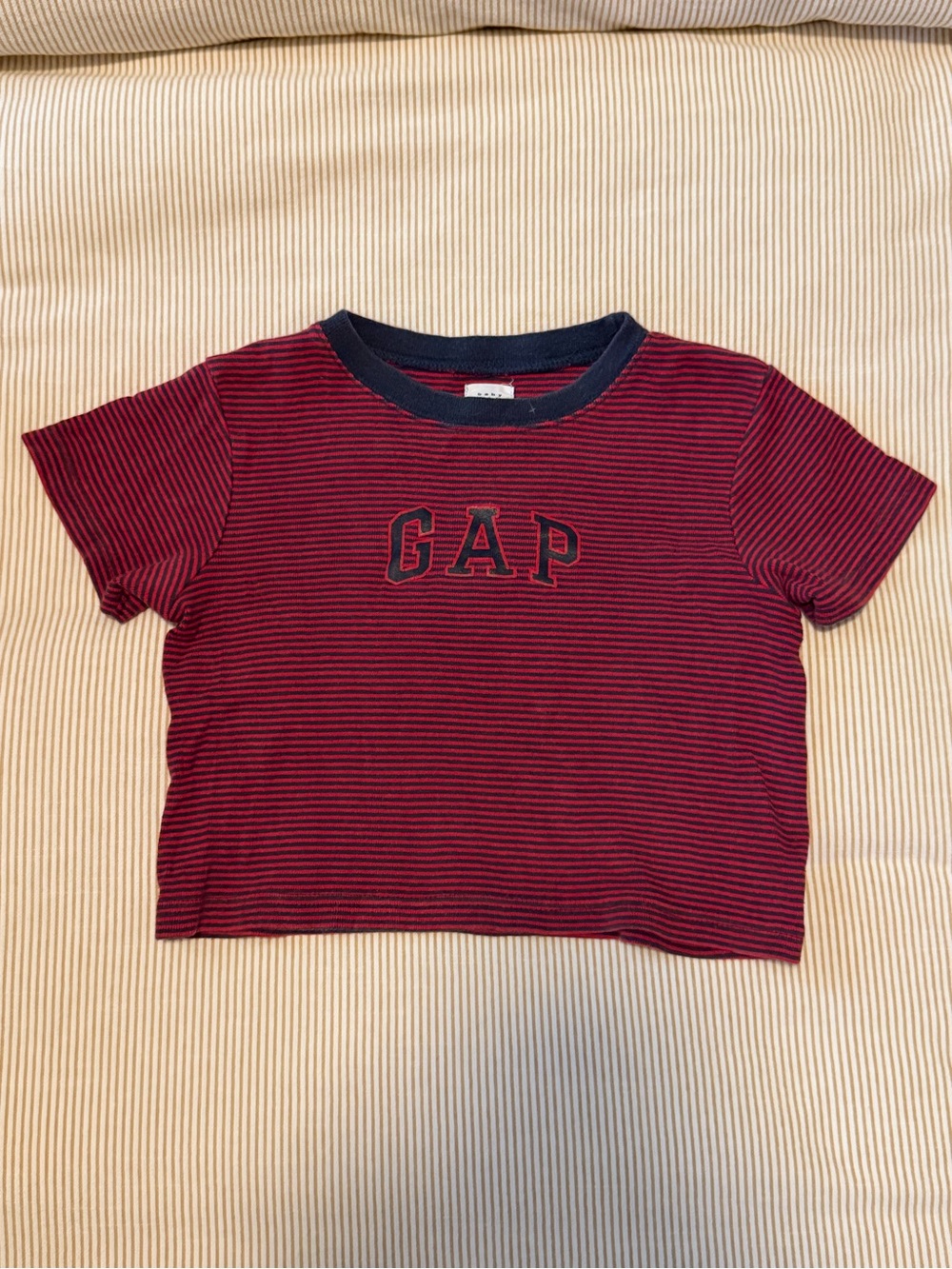 GAP Red & Navy Striped Short Sleeve Logo Tee